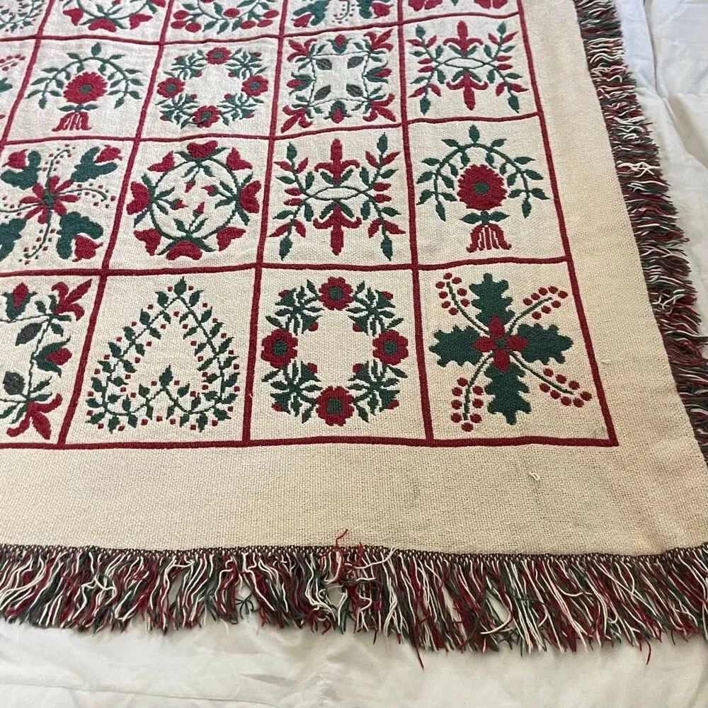 Throw Blanket Tapestry Floral Hearts Reversible Cotton Fringe Bloomcore 43x66